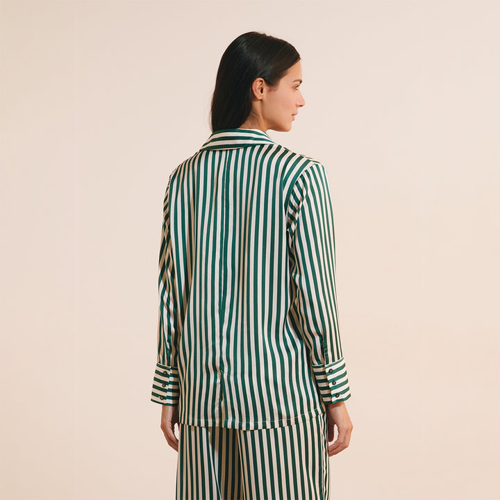 Chemise satinée à rayures monogrammée - Etam x Les Deux Magots