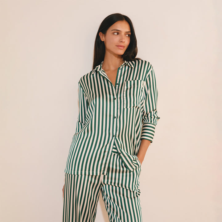 Chemise satinée à rayures monogrammée - Etam x Les Deux Magots