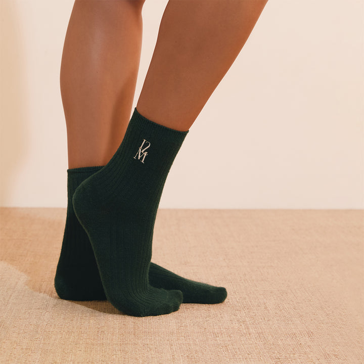 Chaussettes monogrammées vertes - Etam x Les Deux Magots