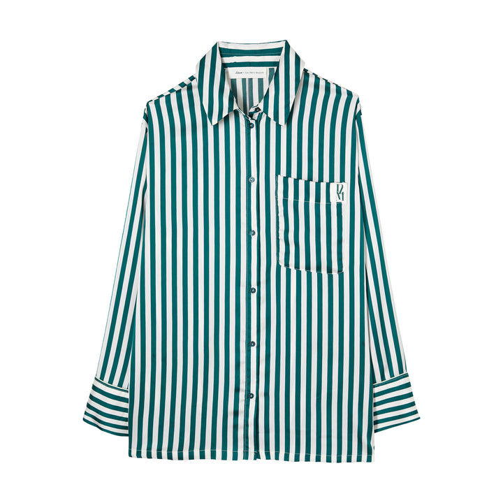 Chemise satinée à rayures monogrammée - Etam x Les Deux Magots